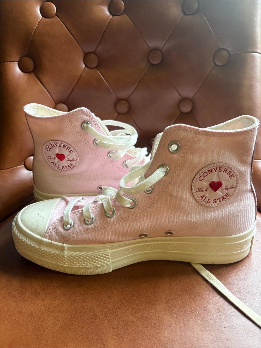 Converse Pink High Top Sneakers with Heart Patch